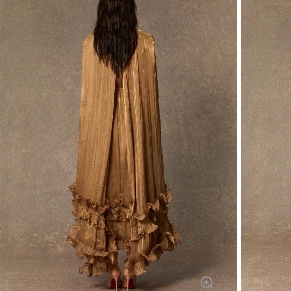 Sunfere Shirley Gold Ruffled Midi Dress - Picture 9 of 14